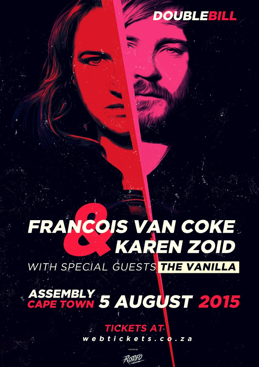 Oor 'n maand is ek en <a href="/karenzoid/">karen zoid</a> saam in Kaapstad. Dis 'n rock show met ons bands. 
Tix - bit.ly/1QDiJyh