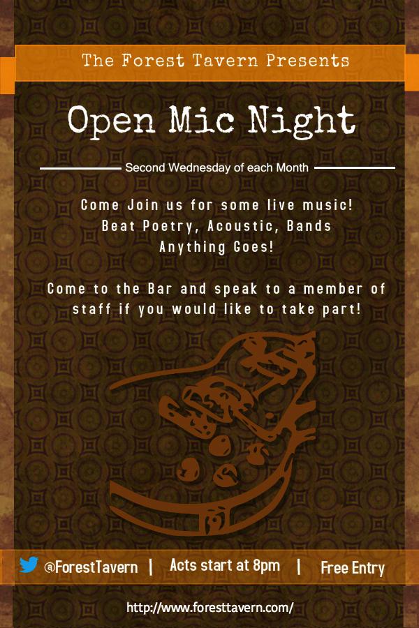 This Wednesday - Our first ever Open Mic Night!!! Take to the stage at The Tavern from 8pm onwards! #openmicE7