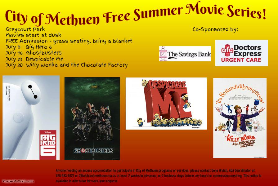 cityofmethuen's tweet image. FREE Movies start this Thursday. Parking at City Hall or St. Basil&apos;s. #methuen #freesummerfun