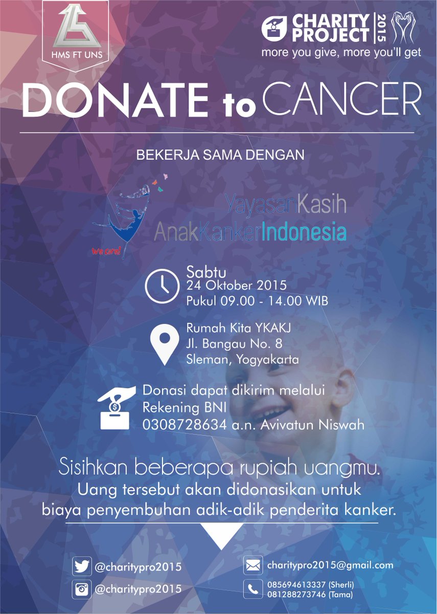 #jogja <a href="/charitypro2015/">Charity Project</a> 24/10/15 9.00-14.00 Civil Donate to Cancer di YKAKI, Jl bangau 8 Sleman Yk