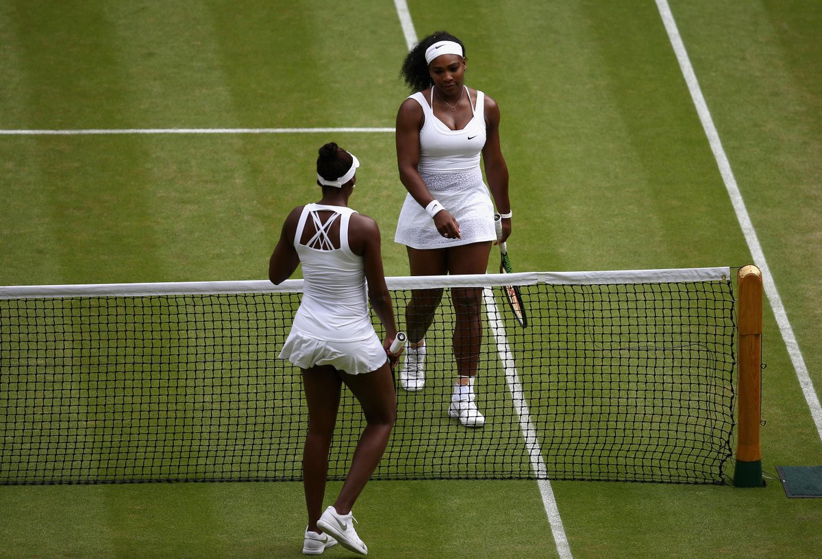 BBCSport's tweet image. Serena Williams is through to the #Wimbledon quarter-finals after beating elder sister Venus bbc.in/1gjm4Cd