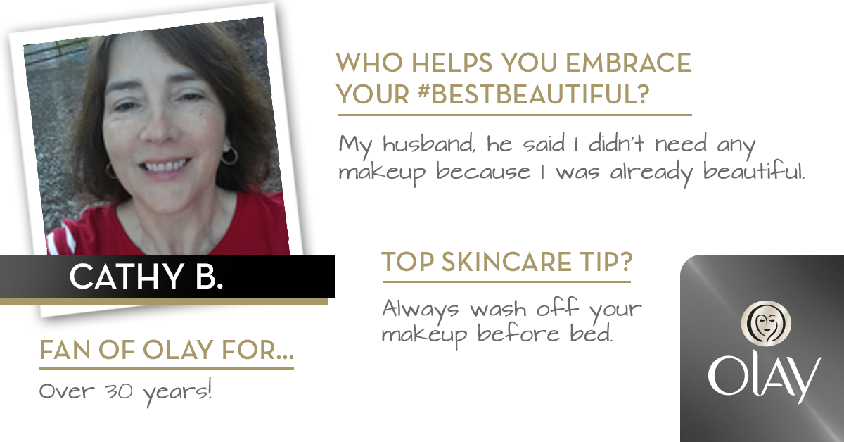 OlaySkin's tweet photo. The next #BestBeautiful fan in our 100k follower celebration is long-time Olay lover, Cathy! http://t.co/r9AiCYvcnl