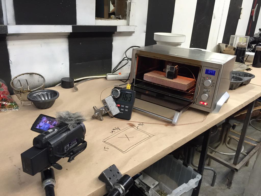 Just another day at the office: heating a GoPro to find out the temp at which they fail.