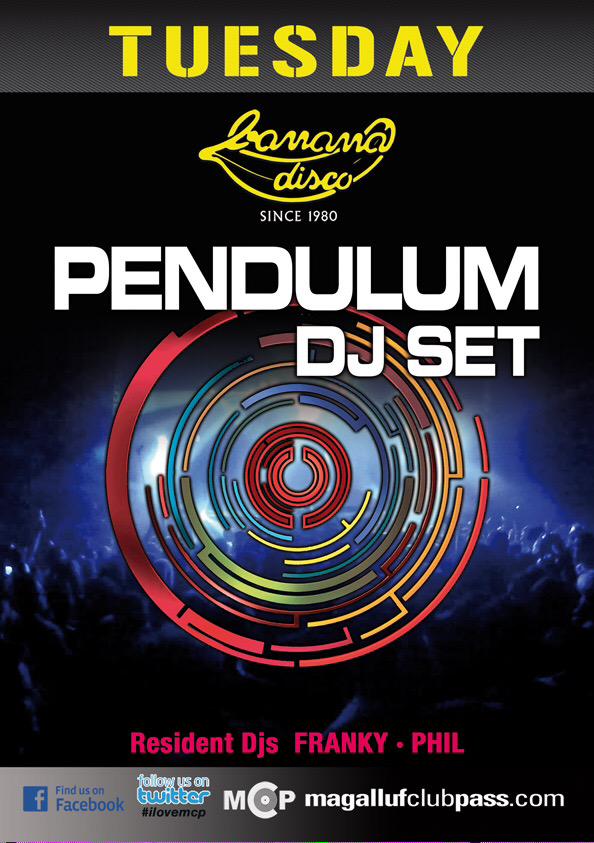 Tuesday night in bananas club we have PENDULUM &amp; VERSE <a href="/Pendulum/">Pendulum</a> 
Don't miss out on this night #magaluf #pendulum