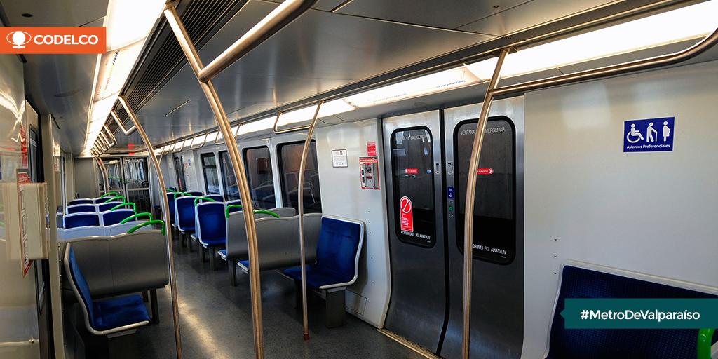 El primer tren con #cobre antimicrobiano del mundo opera en el Metro de Valparaíso. #Codelco