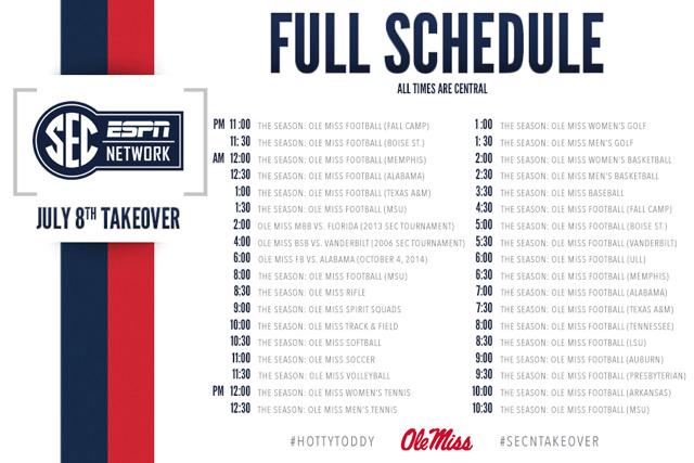 OleMissSports's tweet photo. Ole Miss Takes Over SEC Network Wednesday, July 8 http://t.co/mgxYNmOhtn http://t.co/rQyXEXDN23