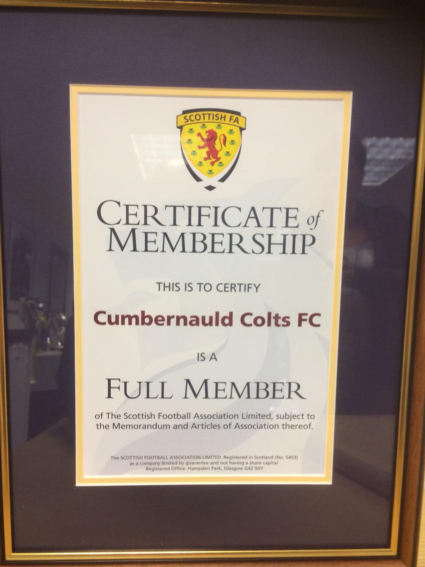StewartMcK's tweet photo. Scottish FA Full Membership cert arrives safely, fantastic achievement @ScottishFA @ScotLowlndLeagu http://t.co/zA3alZ7Ruf