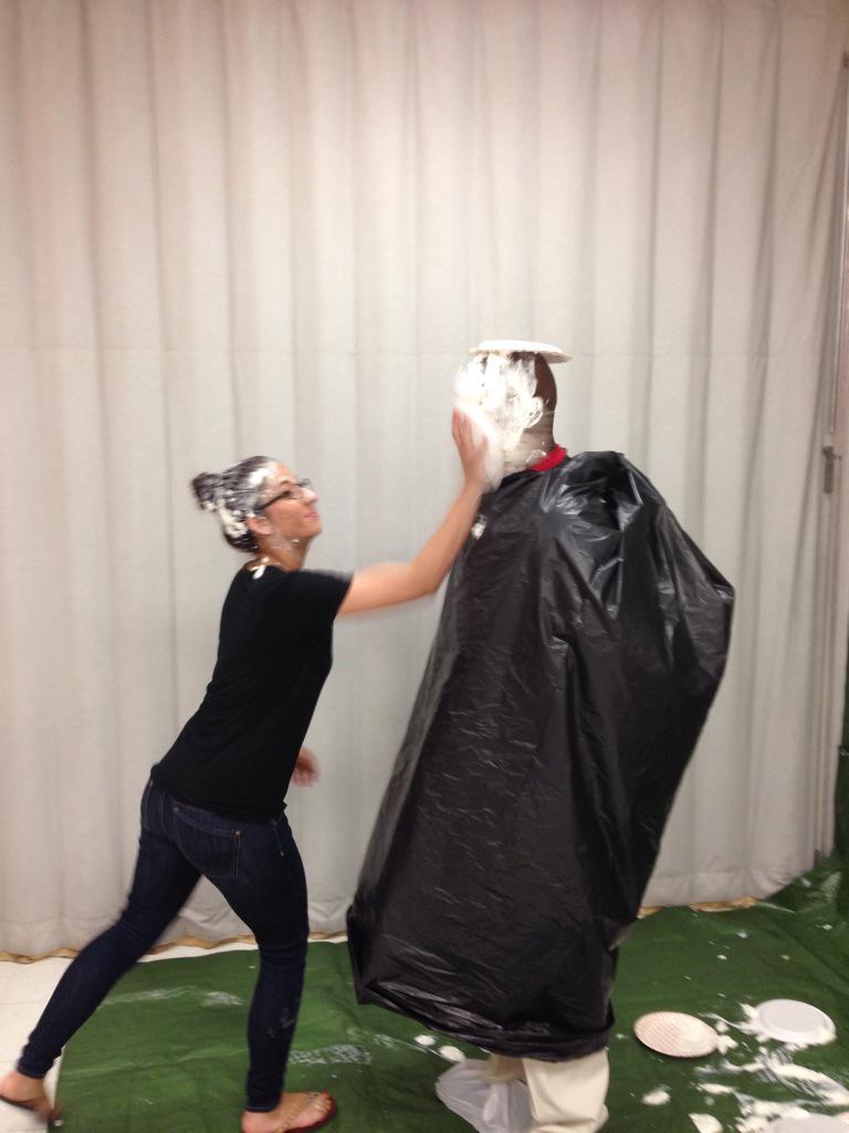 Gabe4Target's tweet photo. United Way participation for meeting our goal! Chris getting the pie in the face from several team members. Awesome! http://t.co/uSVz5ZIc4c
