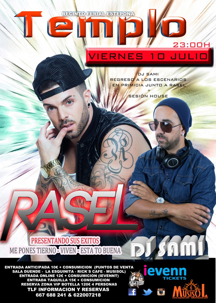 Viernes 10 Julio nos visitan <a href="/Raseloficial/">RaSeL</a> y DJ Sami , no te puedes perder a dos grandes. La feria se vive en Templo.