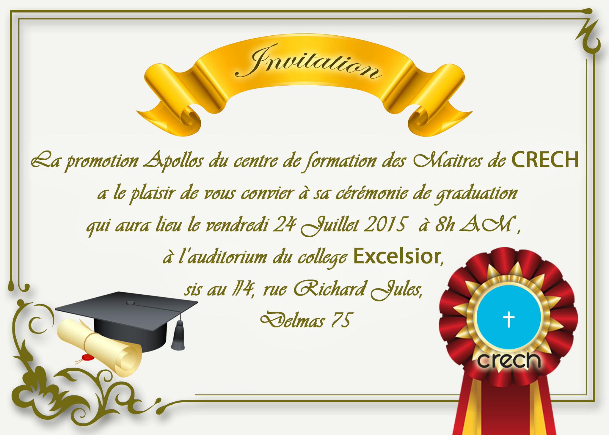 Crech Carte D Invitation A La Ceremonie De Graduation De La Promotion Apollos Woordendaad Worldrenew Net Edu Deo Http T Co Akyapwtttf