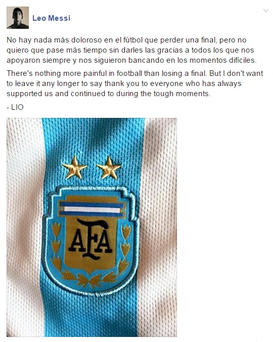 _mundoleo's tweet photo. El mensaje de Leo Messi en Facebook: "Gracias a todos los que nos siguieron bancando en los momentos difíciles". http://t.co/R6eUjnEHev