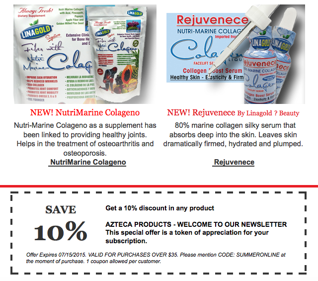 AztecaProduct's tweet image. AZTECA PRODUCTOS #Descuento 10% y novedades en nuestro boletín mensual. Busca el cupón aquí! goo.gl/30SFMW