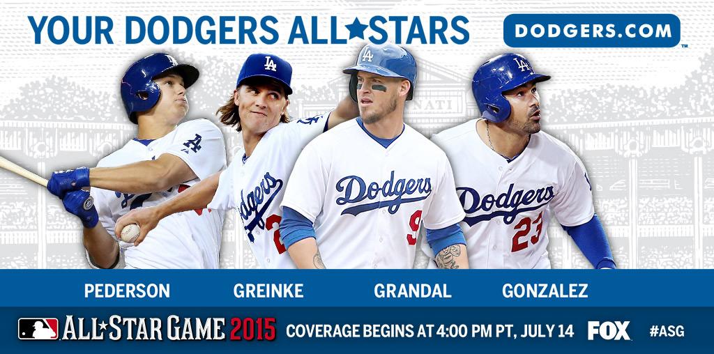 Dodgers's tweet photo. #WeLoveLA! Zack Greinke, @YazmanianDVL08. @AdrianTitan23 and @yungjoc650 all officially headed to the #ASG. http://t.co/e02B5MNZgh