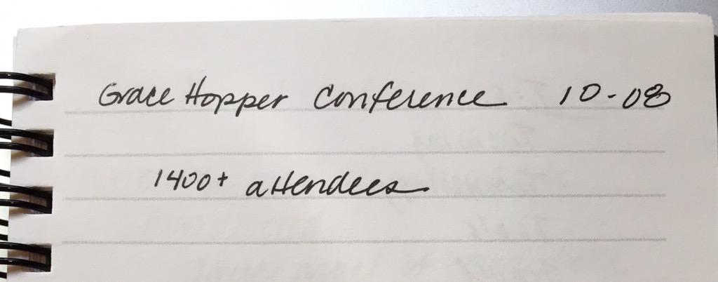 kecatlin's tweet image. Wow. Found my notes from @ghc '08 when they were proud to have just over 1400 attendees. This year will be 12,000+.