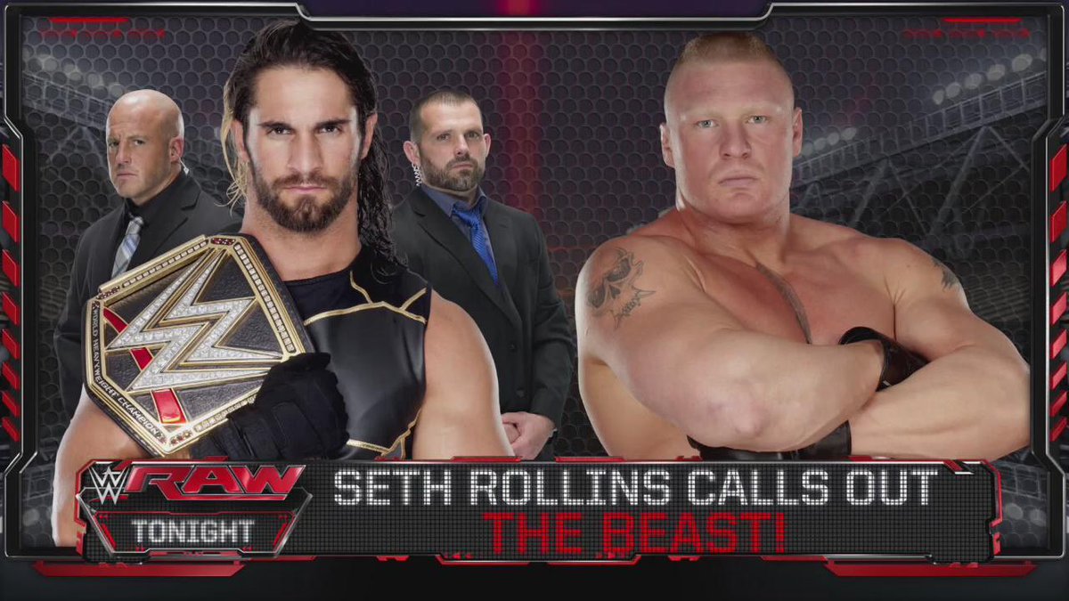 WWE's tweet image. TONIGHT: The Champ calls out The BEAST, LIVE on @WWE #RAW @USA_Network! @WWERollins @BrockLesnar