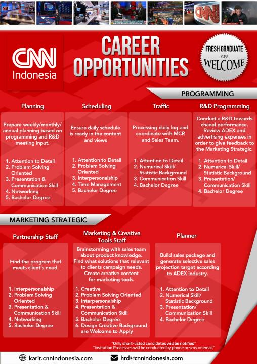 d_tutorial's tweet image. RT @TRANSTV_CORP: Informasi penting nih.. Kesempatan berkarir di CNN Indonesia !
