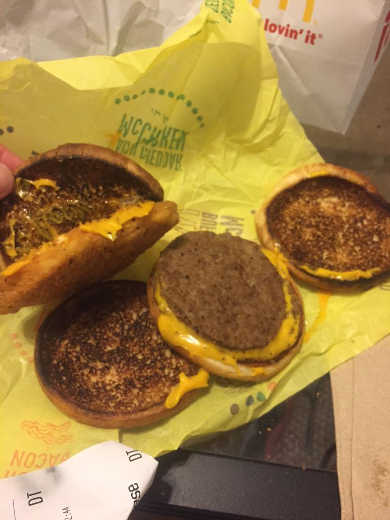 will_olson's tweet photo. Hey @McDonalds why are my buns Burt all to hell? http://t.co/krw3Eri3zC