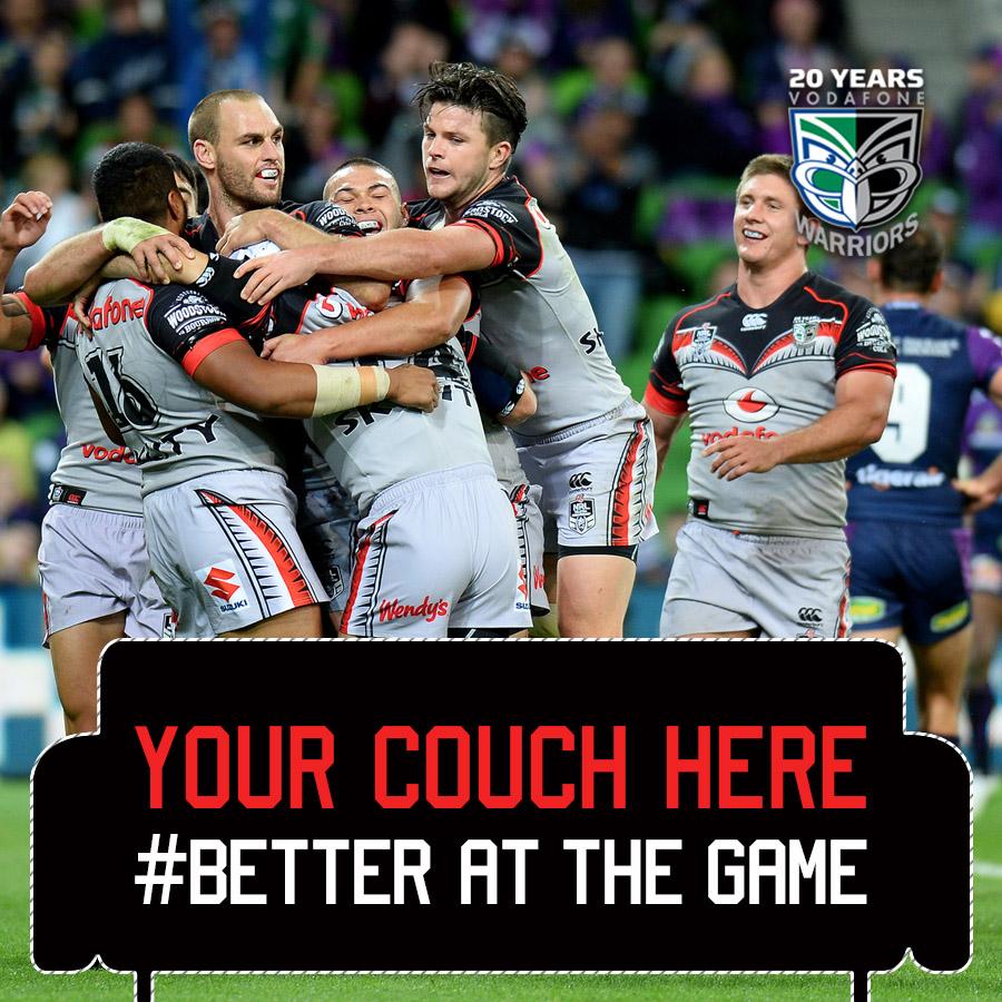 NZWarriors's tweet photo. Got a mate who never comes to the game? RT &amp; tag them with #betteratthegame &amp; they could win their couch on sideline http://t.co/BAatUhZ0o9