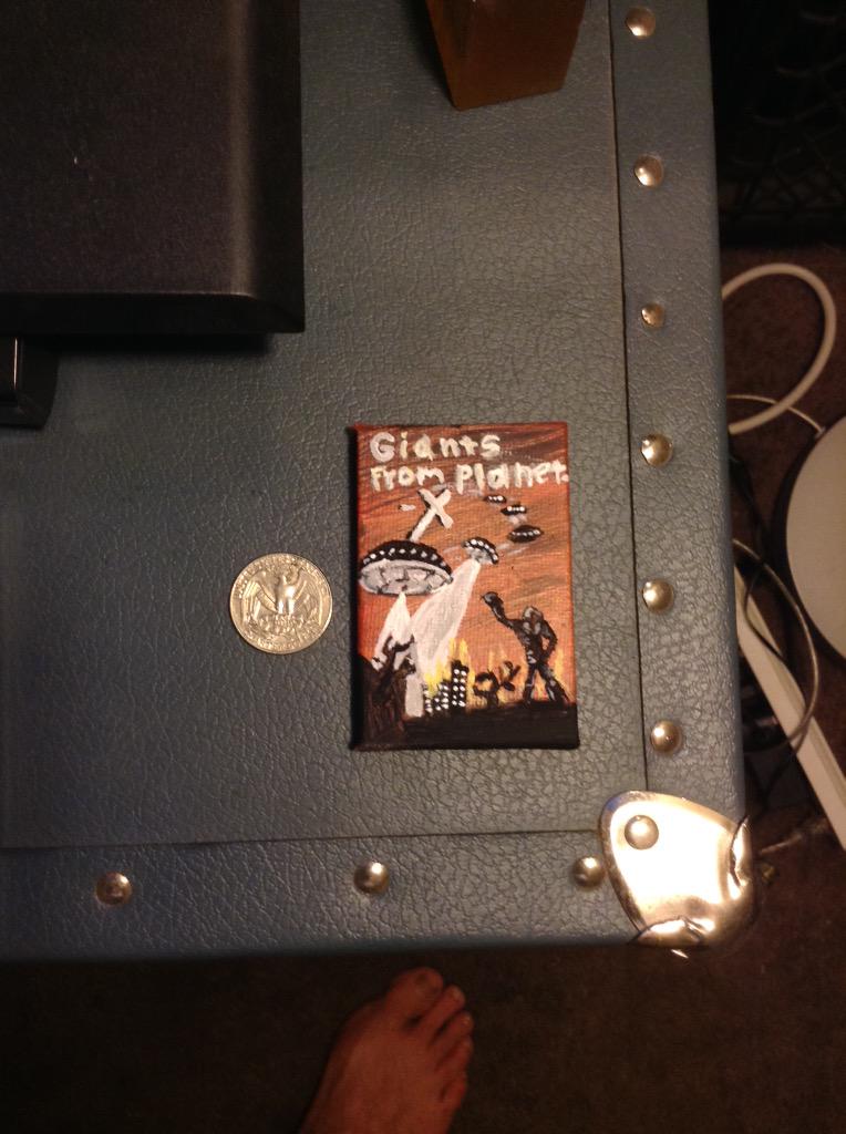 Donthidethemad's tweet image. Tonight I was painting old sci-if posters on tiny canvas #needtogetout
