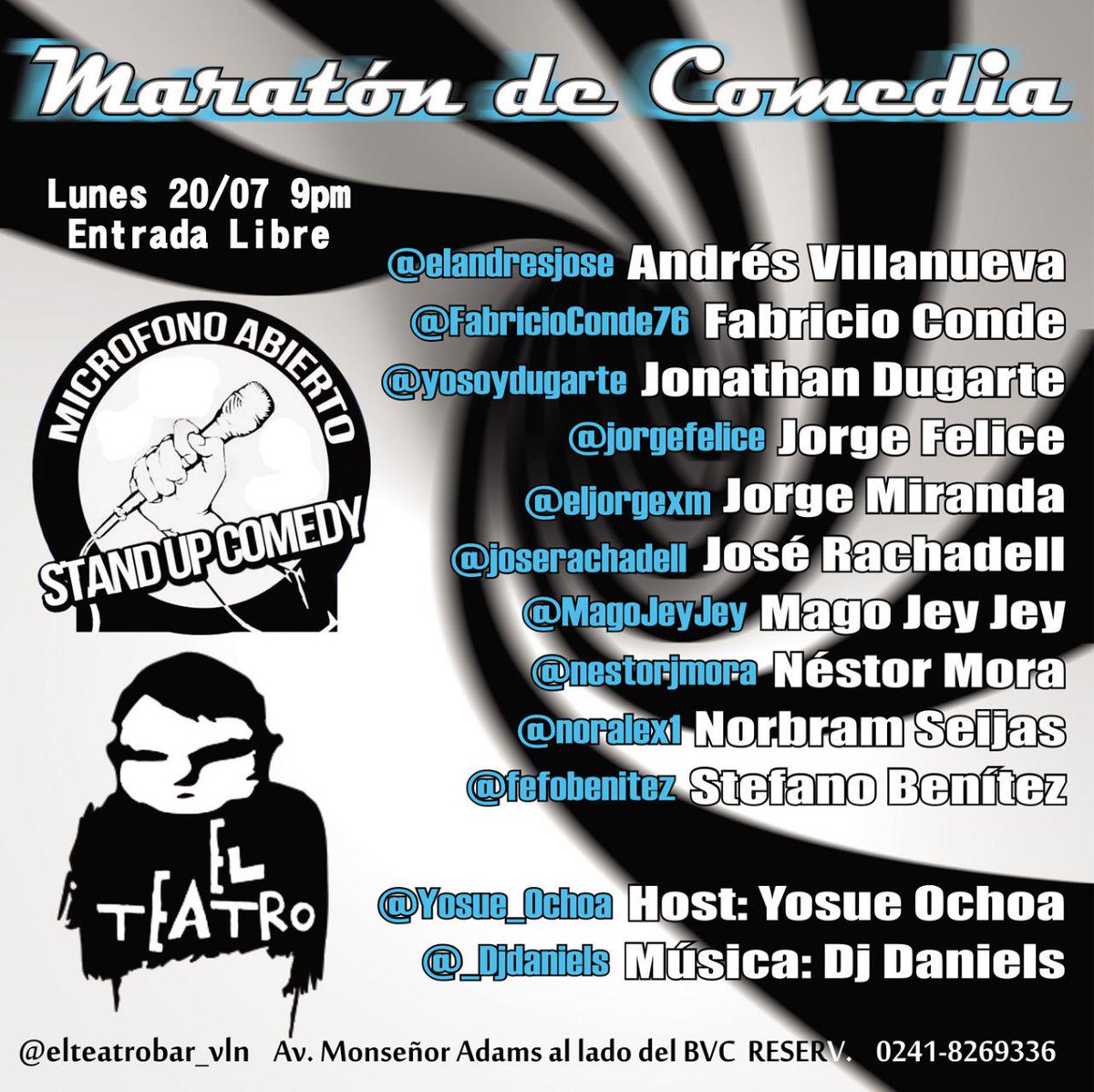 MarianneMali's tweet photo. #20Jul es #StandUpComedy #MaratónDeComedia con @eljorgexm @joserachadell @MagoJeyJey @nestorjmora @noralex1 http://t.co/FTKbePUGx3