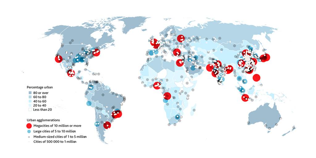 ACCIONA_EN's tweet image. Global trends in urbanization: Location of urban agglomerations worldwide #2015APCS