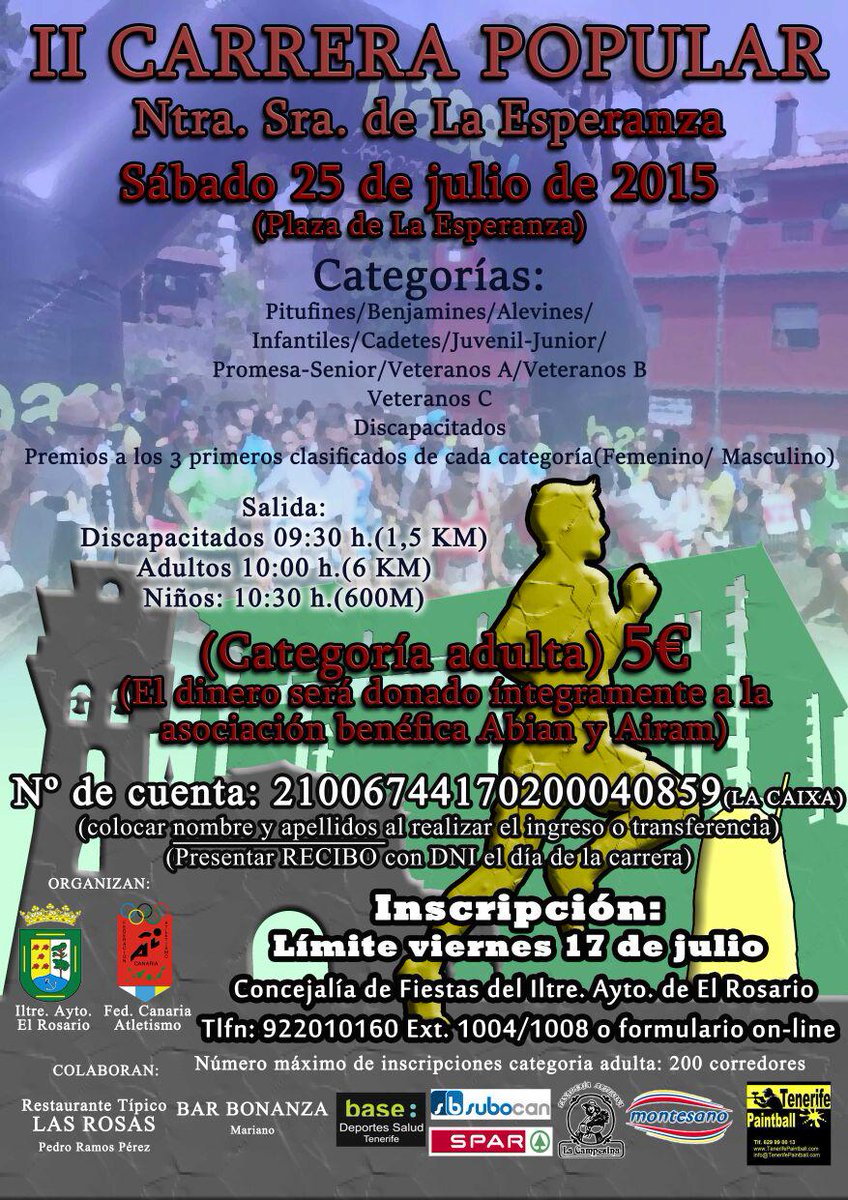 La Fed. Canaria de Atletismo apoya la II Carrera Popular #LaEsperanza (25 de jul.) Inscripción abierta #romeríaymanta