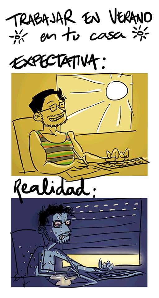 SrDanielRomero's tweet photo. "Trabajar en verano en tu casa: expectativa y realidad", obra del gran @felixejo #oladecalor #senosderriteelcerebro http://t.co/c0VYe92wSx