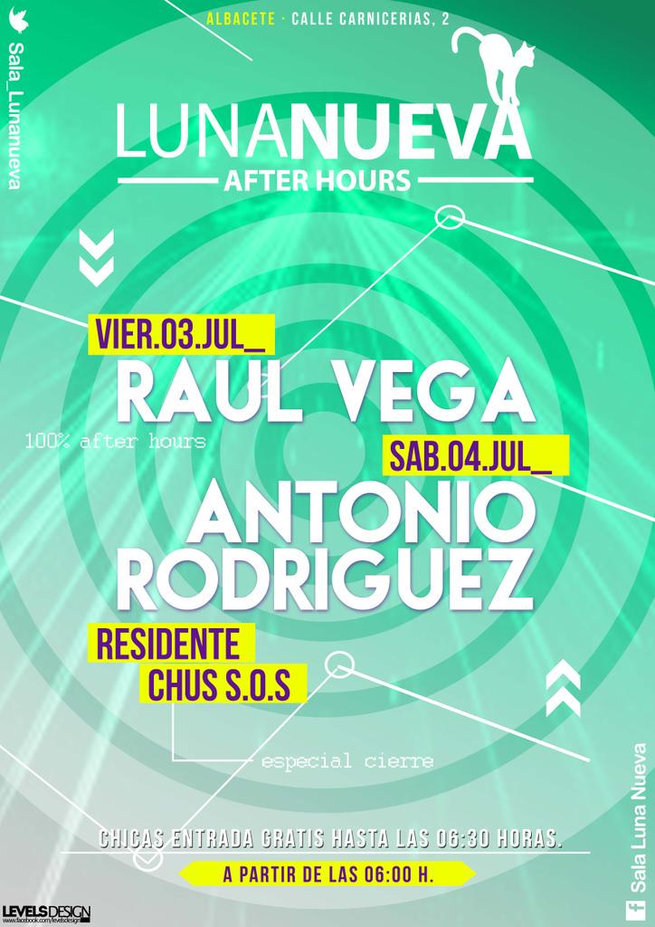 Diseño de cartel para @afterlunanueva con @chussos @raulvhega y #AntonioRodriguez en After en Albacete lo peta!