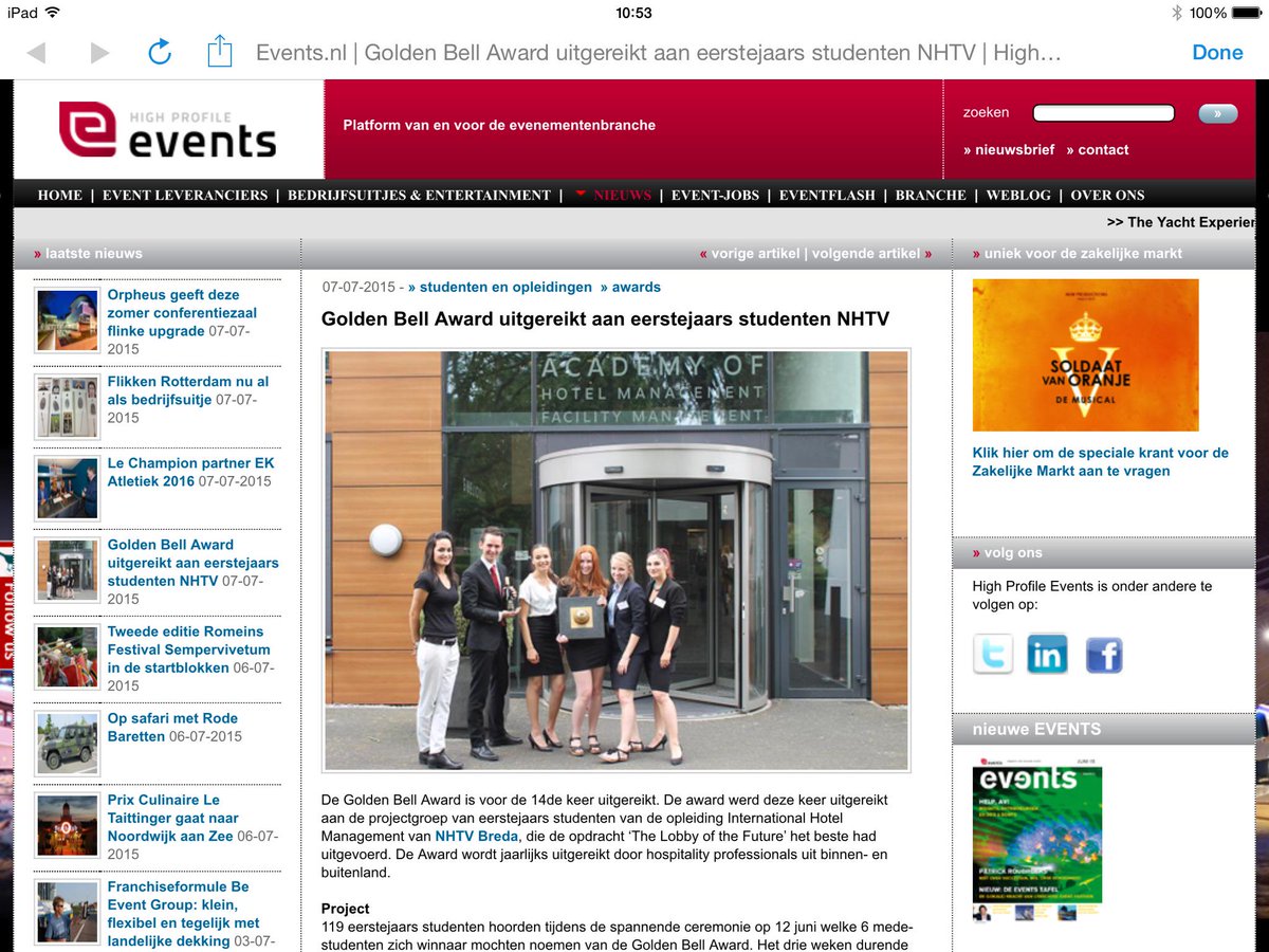 High Profile Events (@events_nl) on Twitter photo Golden Bell #Award uitgereikt aan eerstejaars studenten #NHTV - dlvr.it/BRctDR <a href="/NHTVEVM/">Event Management AFL</a> <a href="/InsightNHTV/">NHTV Insight</a> Golden Bell #Award uitgereikt aan eerstejaars studenten #NHTV - dlvr.it/BRctDR <a href="/NHTVEVM/">Event Management AFL</a> <a href="/InsightNHTV/">NHTV Insight</a>