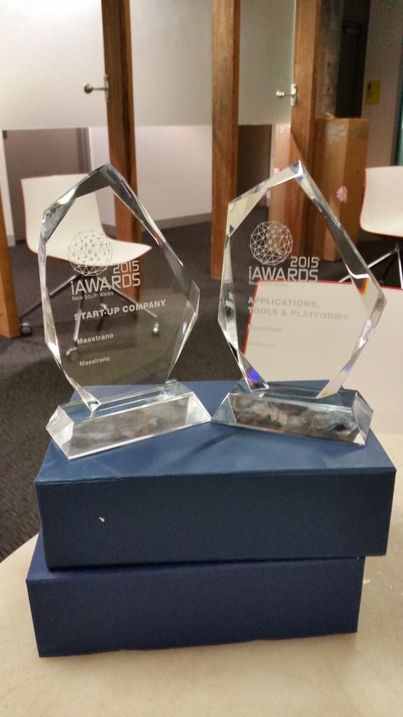 StephaneIbos's tweet photo. One award is cool. 2 is just amazing. @Maestrano great evening at the NSW #iAwards ceremony ;) http://t.co/ESqqj4Mny6
