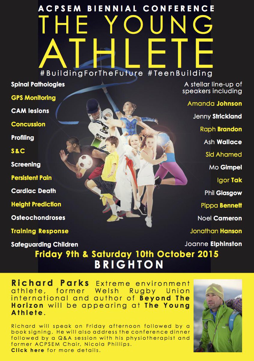 physiosinsport's tweet photo. This is our updated conference flier highlighting our guest speaker @richardparks #SpacesGoingFast http://t.co/wcTiJoaApQ