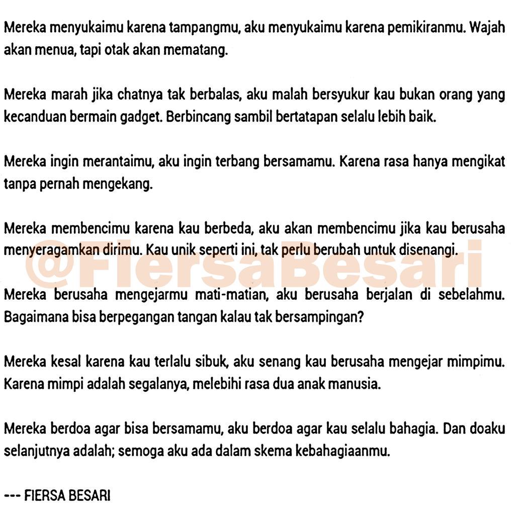 FiersaBesari's tweet photo. Mereka menyukaimu karena tampangmu, aku menyukaimu karena pemikiranmu. Wajah akan menua, tapi otak akan mematang http://t.co/L9UMItVMAL