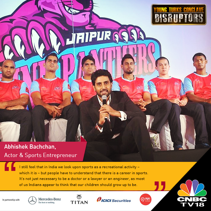CNBCTV18News's tweet photo. .@juniorbachchan took his passion for sports to a new level with @JaipurPanthers. #YourTimeToStartUp #YoungTurks14 http://t.co/CPaAo9mgyi