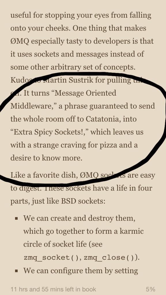 balopat's tweet image. having fun time reading the #ZeroMQ book, spicy sockets, yumm