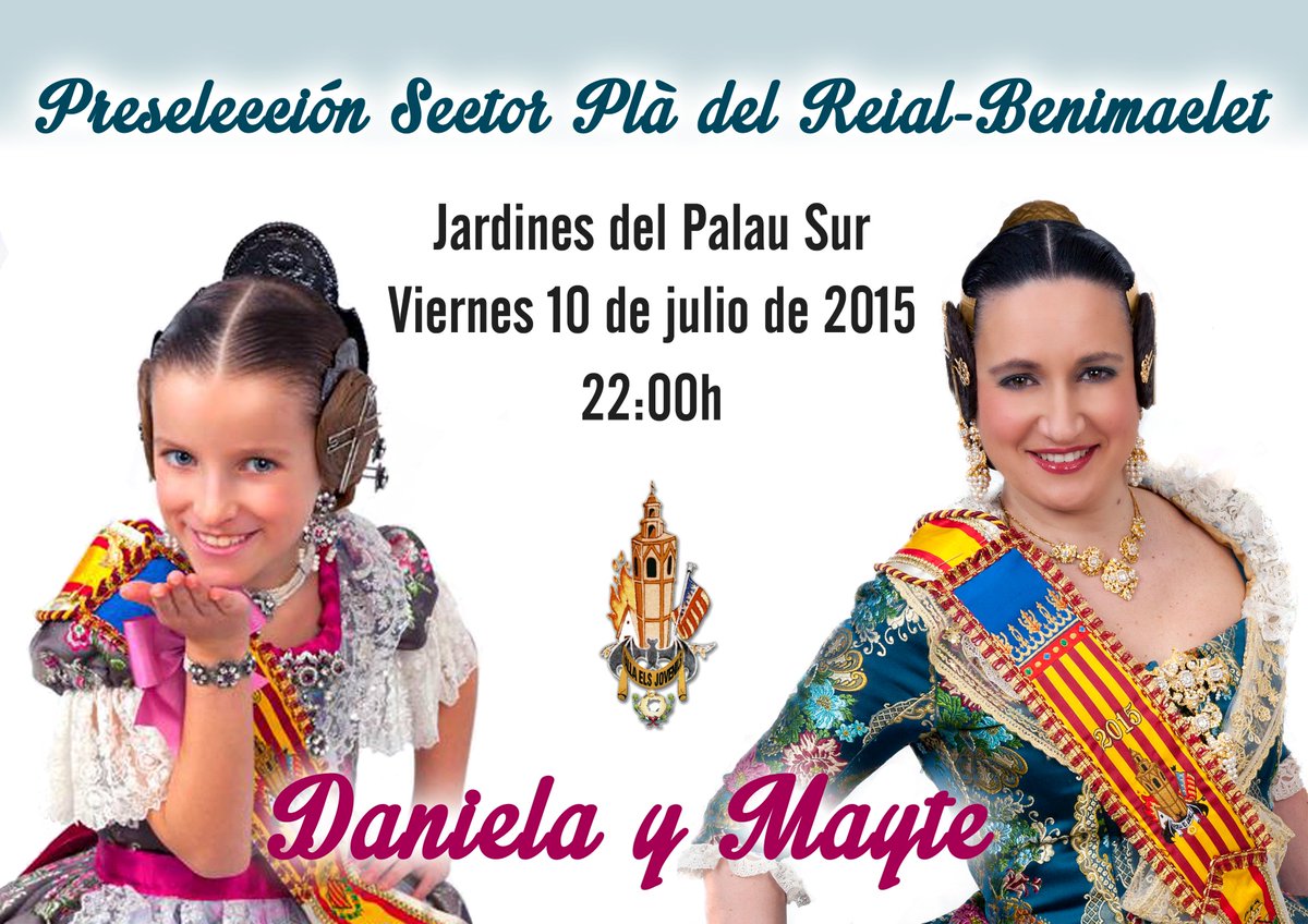 f_elsjovenils's tweet photo. Viernes 10 de julio: #Preselección #CCHH2016 #FFMMV2016 del Sector Plà del Reial-Benimaclet.¡Suerte Mayte y Daniela! http://t.co/DebkXuQkzx