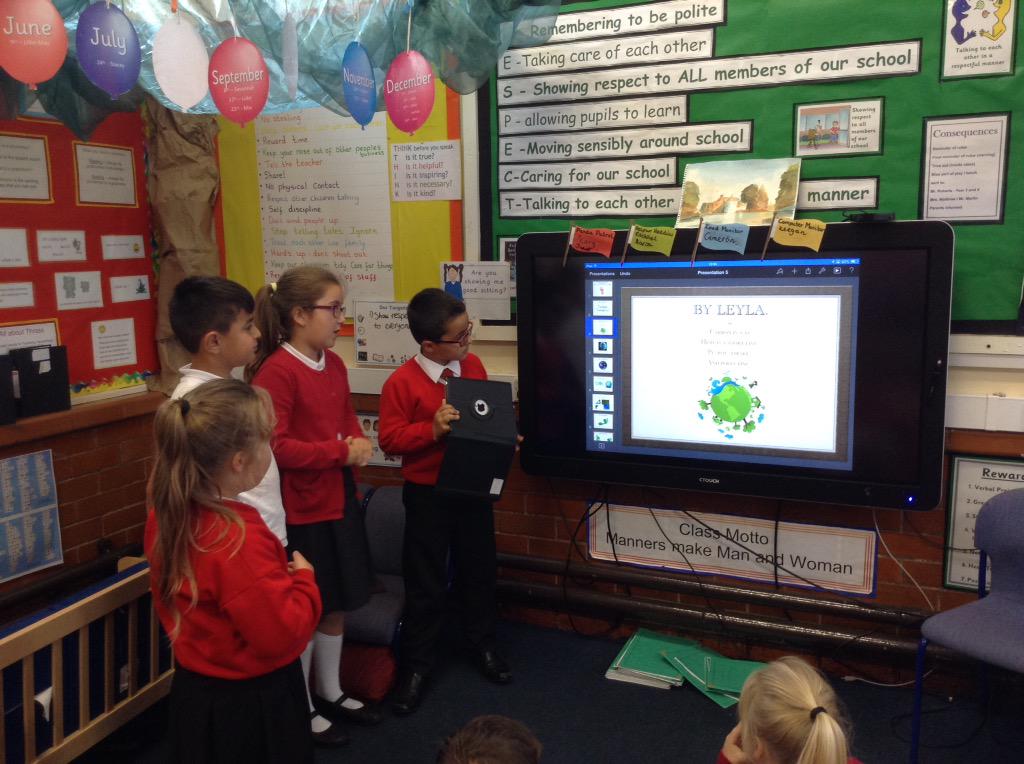 Class_3C's tweet photo. YsgolEmmanuel - Carbon Footprint Presentations on the iPad's 🐾 #amazing #facts #proud #teamwork#pollution #geography http://t.co/8g2cPE4zzn