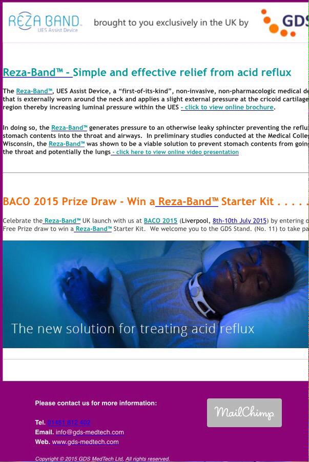 gdsmedtech's tweet photo. Tomorrow #baco2015 begins and GDS is running a competition to win a free RezaBand! Come find us at Stand 11! http://t.co/l77QROG1KY