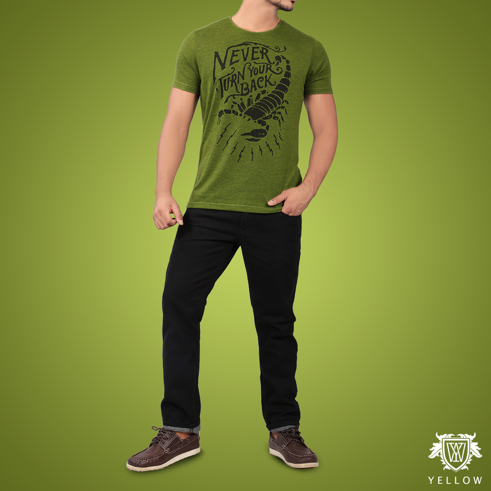 YLWClothing's tweet image. Never turn your back! Be as deadly as a scorpion in our crew neck scorpion #tee. #Yellow #ItsTeeTime #CasualWear