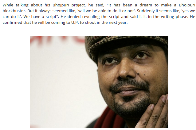 Hamaar_Bhojpuri's tweet photo. Anurag Kashyap on his Bhojpuri movie: http://t.co/kcypGSmzqg