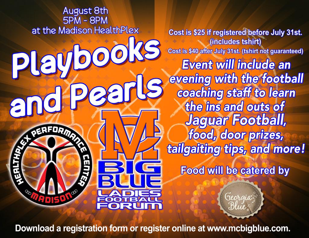 MC_BIGBLUE's tweet photo. Ladies make sure to sign up for our ladies only football forum "Playbooks and Pearls" on August 8th! #FoodFunFootball http://t.co/vmKYrPBY4g