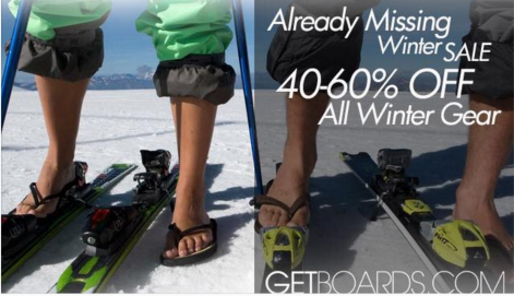 Getboards's tweet photo. Already miss tearing up the slopes? No worries! Shop our #missingwinter sale at http://t.co/7BIM4cGdVT! 40-60% off! http://t.co/3k2TRSy4rA