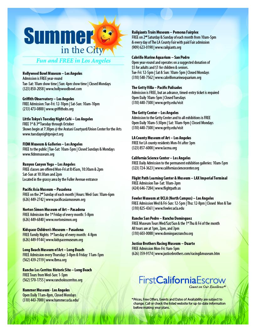 FirstCAEscrow's tweet image. Summer in the City -- Free Things To Do in #LosAngeles

#SummerinLA #LA