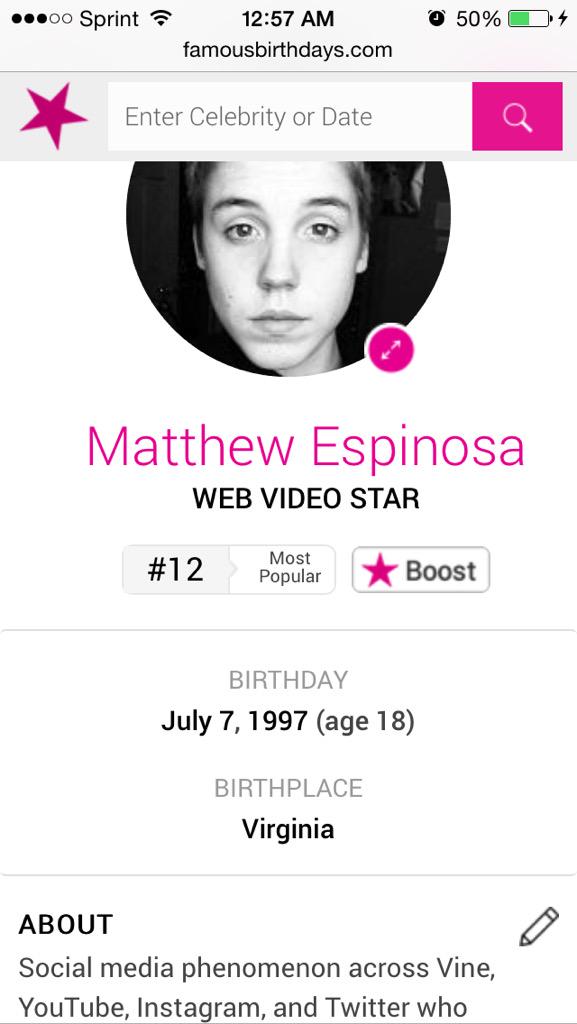 HAPPY BIRTHDAY MATTHEW ESPINOSA!   hope u have a great rest of the day  i love u so much babe     