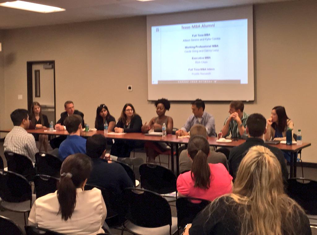 UTexasMBACareer's tweet photo. @UTexasMBA alumni (FT, WP and Exec) talk to @Dell employees about the value of an MBA #WhyMcCombs #texasmba #hookem http://t.co/vnLDymOSG3