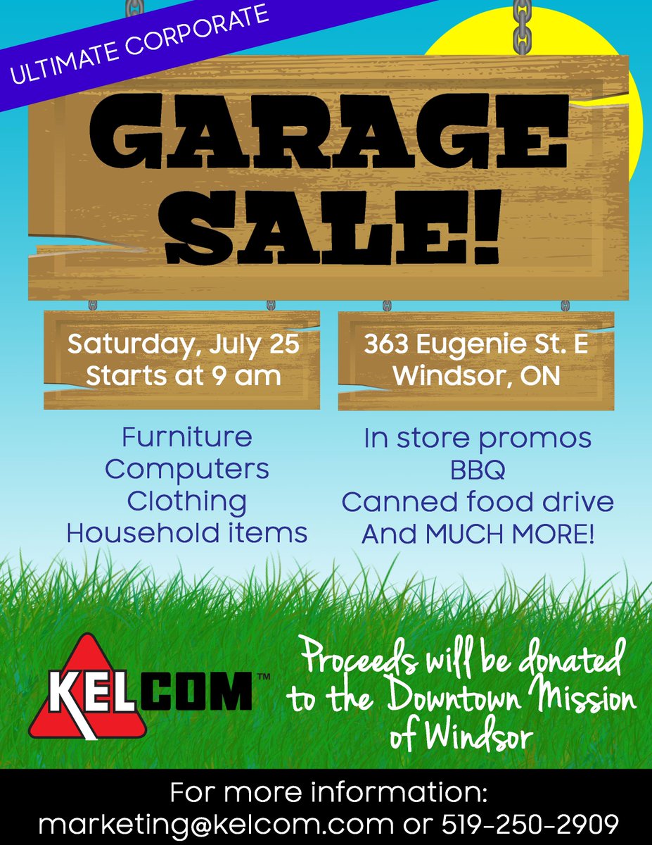Introducing the ULTIMATE Corporate #GarageSale. Furniture, computers, household items &amp; MORE! July 25 at 9am #Windsor