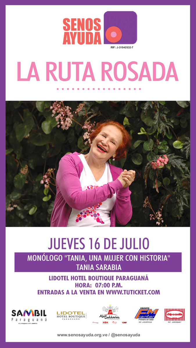 Disfruta este 16 de julio en #LidotelParaguaná del monólogo de <a href="/TaniaSarabia/">Tania Sarabia</a> de La Ruta Rosada de <a href="/senosayuda/">SenosAyuda A.C.</a>