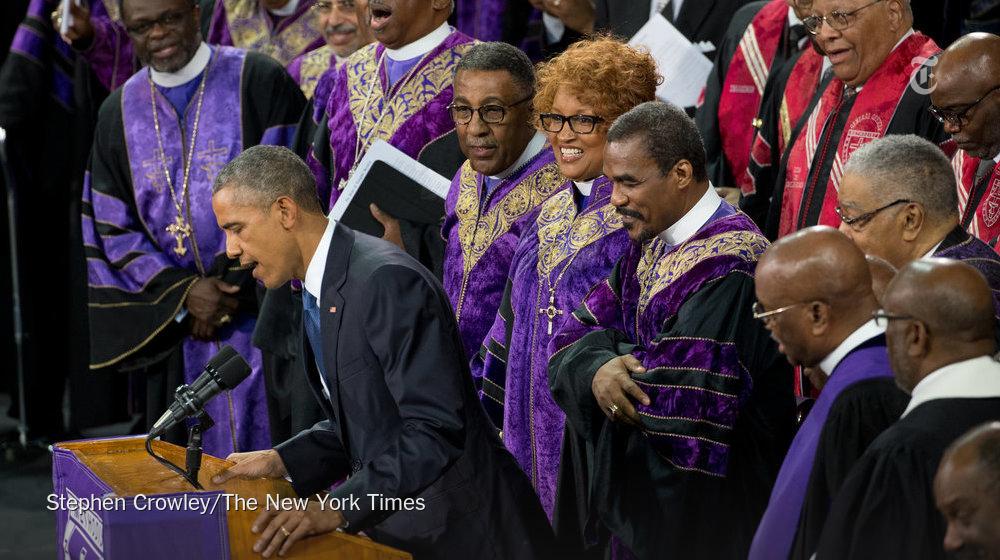 nytpolitics's tweet image. When the president decided to sing &quot;Amazing Grace&quot; nyti.ms/1UxhAaQ
