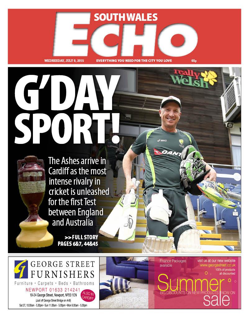 WalesOnline's tweet image. Tomorrow's South Wales Echo front page #Ashes #Cardiff