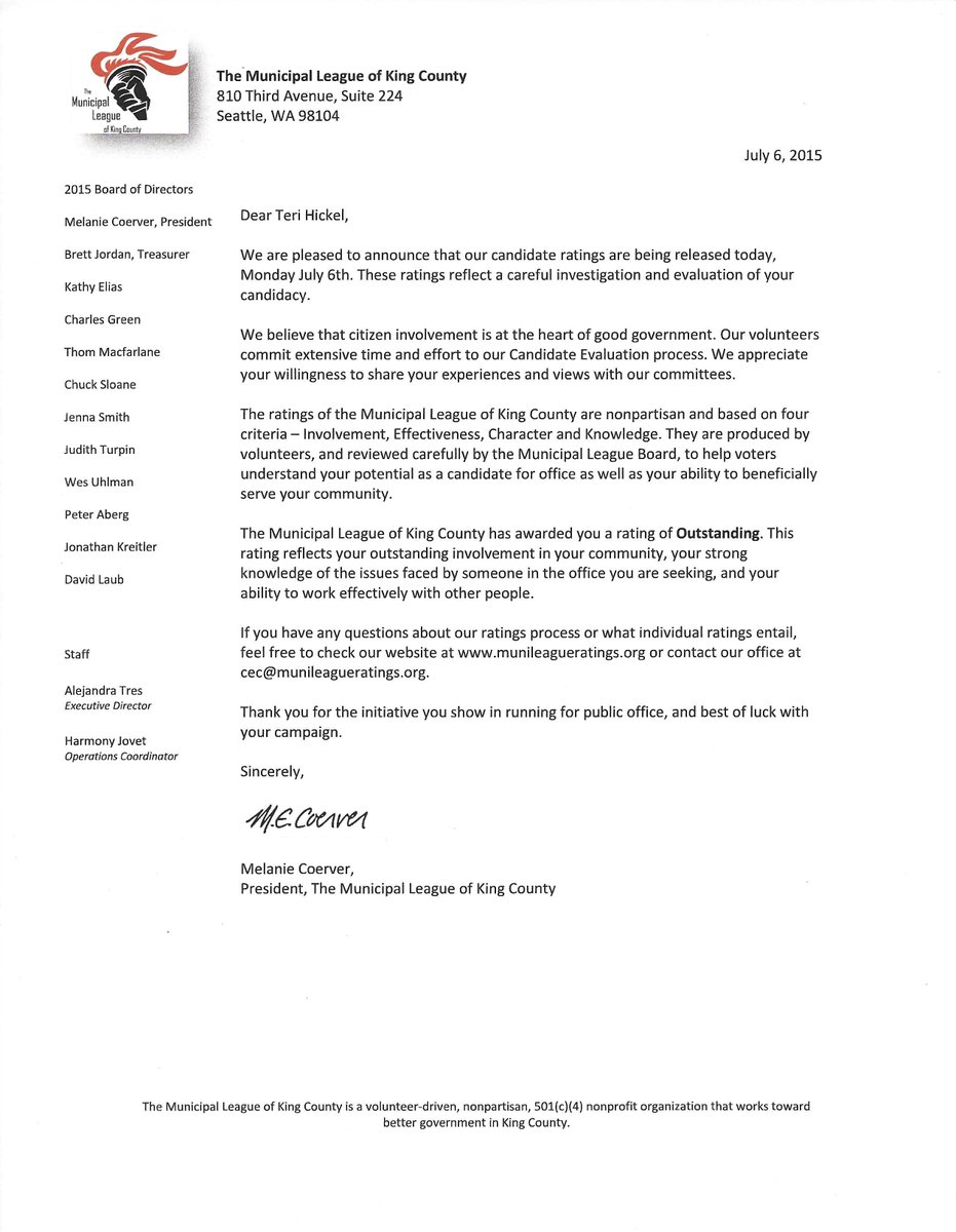 RepTeriHickel's tweet photo. Teri Hickel has received the HIGHEST RATING POSSIBLE from @munileague! #Hickel4StateRep http://t.co/3vnH823hsC http://t.co/qkzWejnJ1l