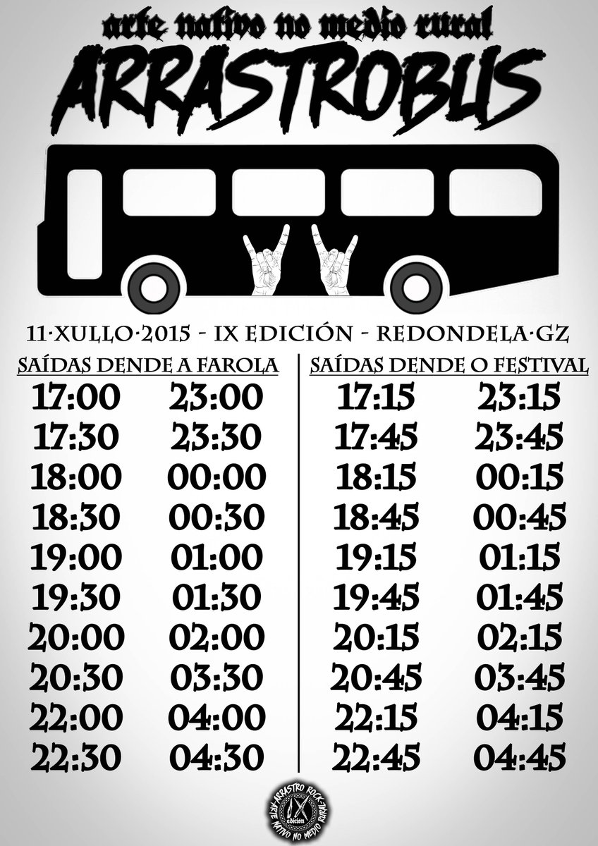 arrastrorock's tweet photo. <<ARRASTROBUS>>
Este ano dispoñemos de transporte ao festival con saídas dende A Farola (Redondela) cada 30 minutos. http://t.co/FCKlmkGr71